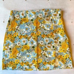 Floral Yellow and Blue A-Line Mini Skirt Urban Outfitters